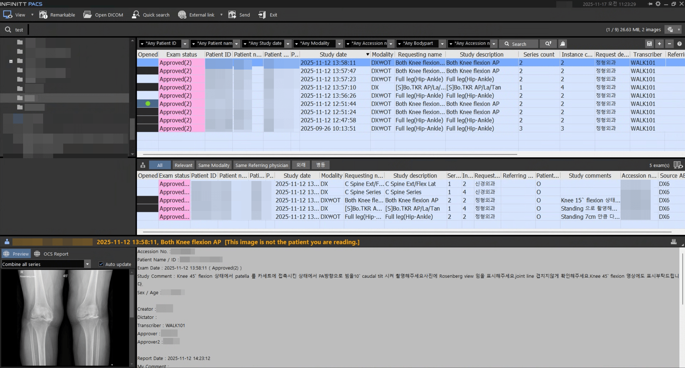 INFINITT PACS worklist (Rosenberg view cases)